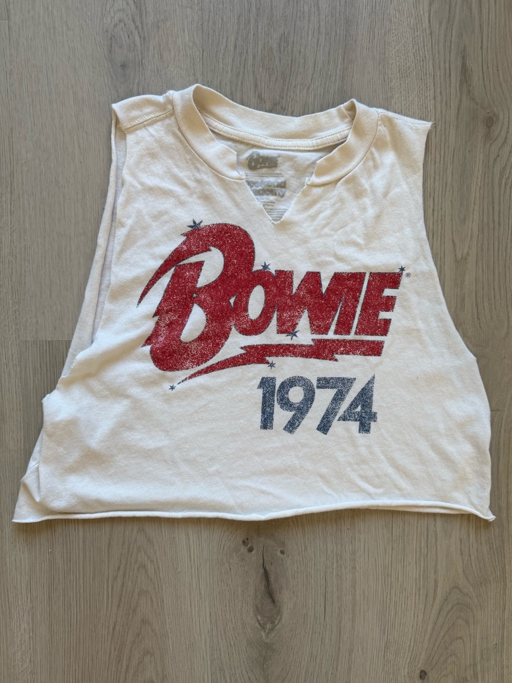 David Bowie 1974 Cream White Crop Tank with Red Graphic